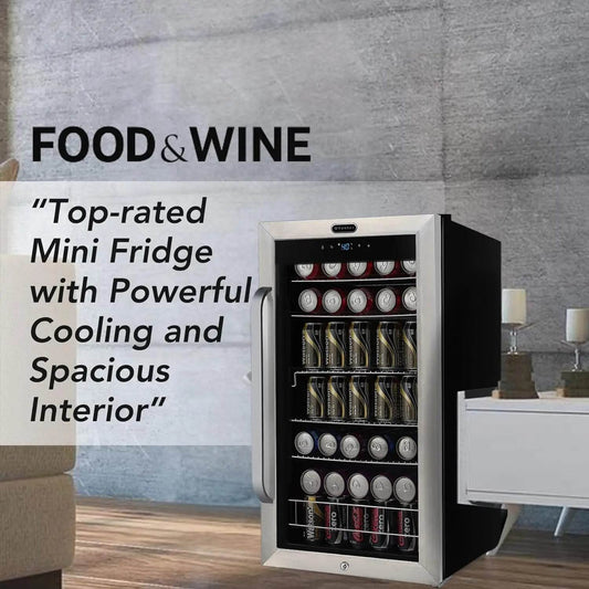 Customizable Beverage Refrigerator with Double-Layer Glass Door, 136-Can Drink Mini Fridge with Lock & Digital Control - Loft&Timber