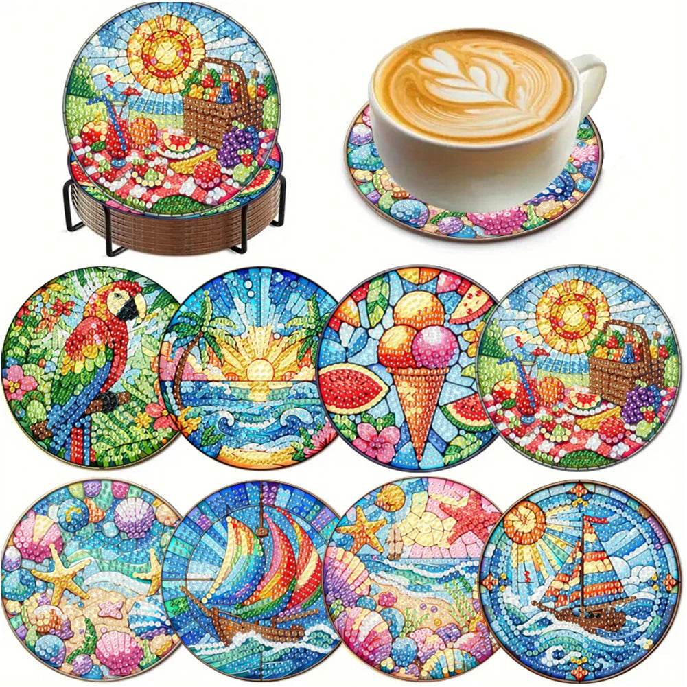 8Pcs Wooden Cats Diamond Painting Coasters - Loft&Timber