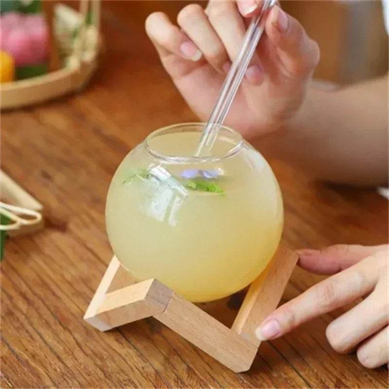 Cocktail Glass Cup with Wooden Bottom - Loft&Timber