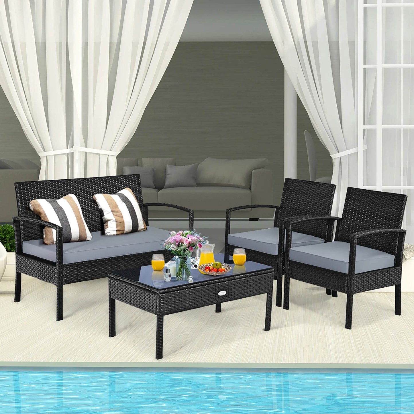 4 PCS Patio Rattan Furniture Set Garden Deck - Loft&Timber