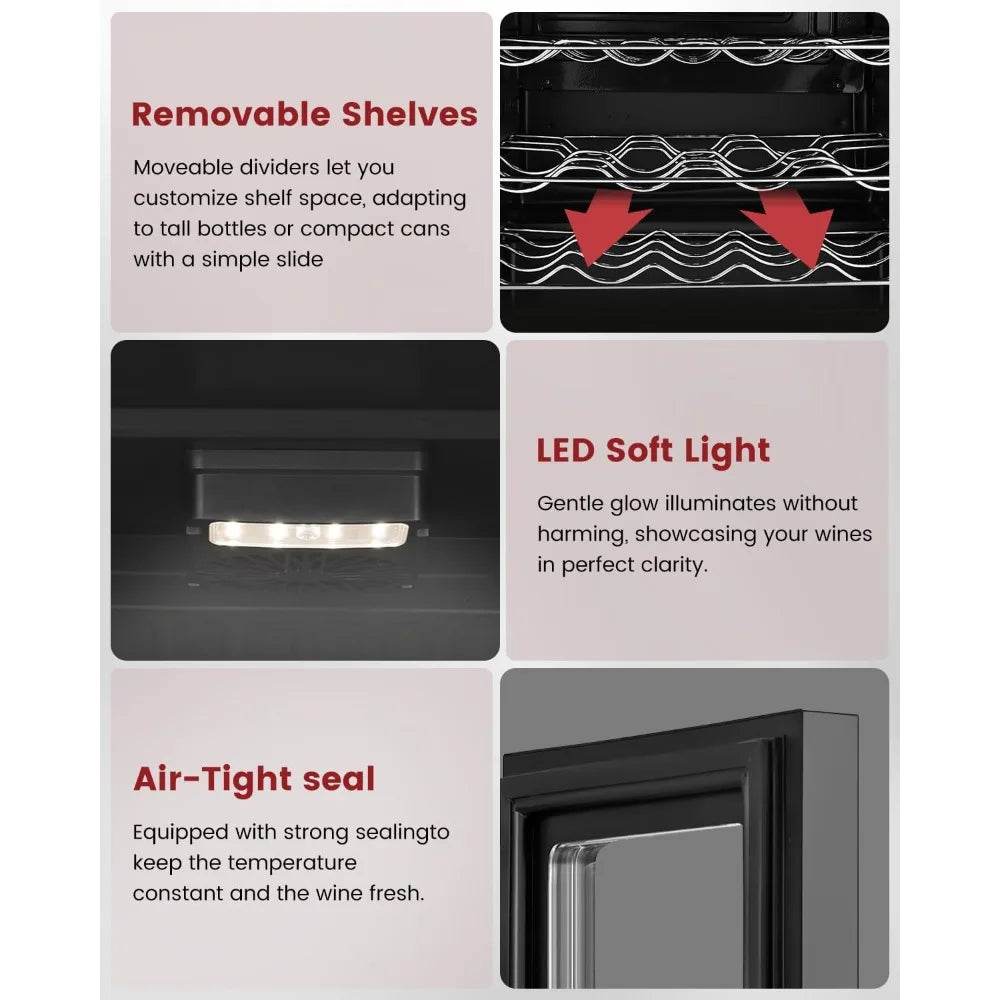 Wine Cooler Refrigerator - 45 Bottle Mini Wine Fridge with Glass Door - Loft&Timber