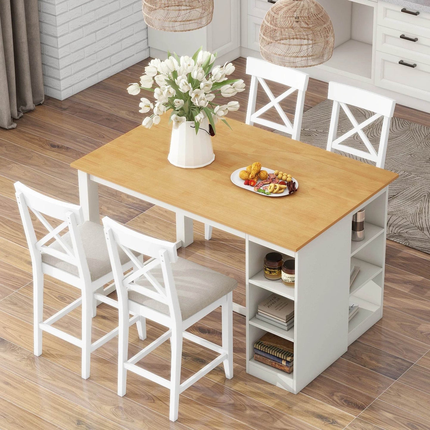 Wood Farmhouse Counter Height Dining Table Set - Loft&Timber