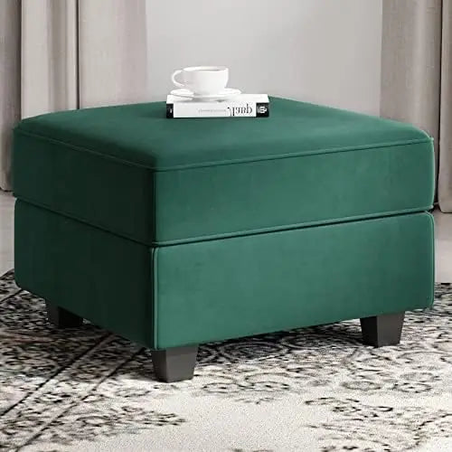 Storage Ottoman Module for Modular Sectional Sofa Square Seat Cube Velvet Foot Stool Green