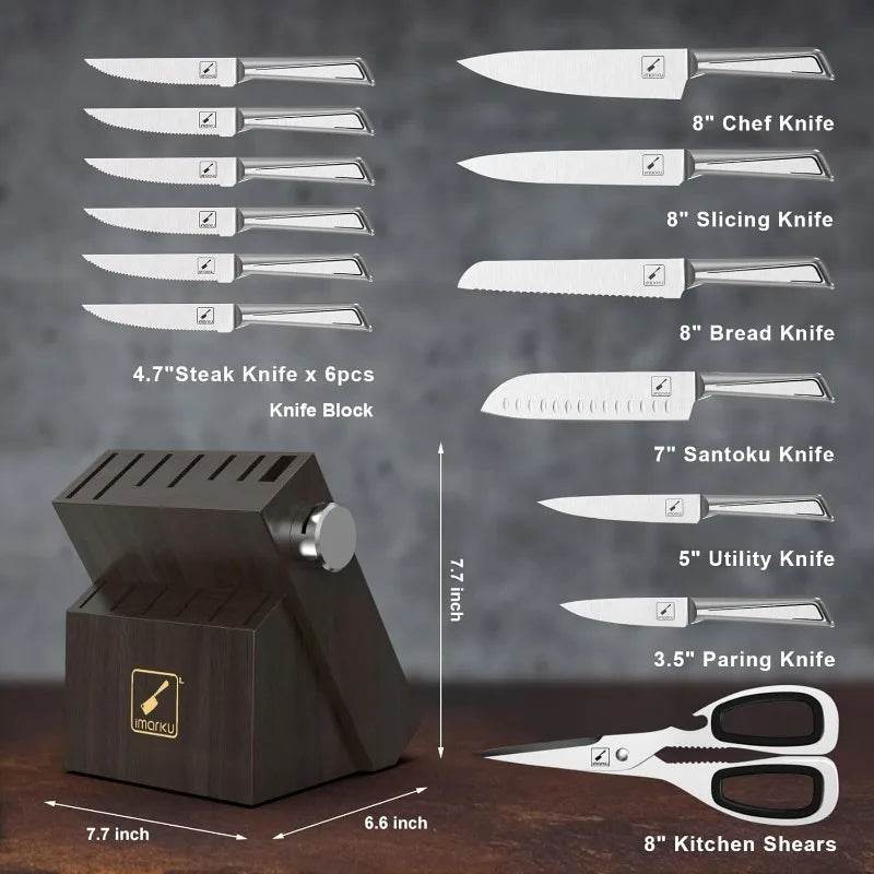 14 PCS Japanese Stainless Steel Kitchen Knife Set with Block - Loft&Timber