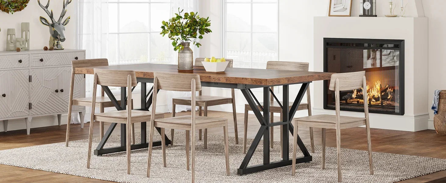 Farmhouse Dining Table for 6 People, 70.8" - Loft&Timber