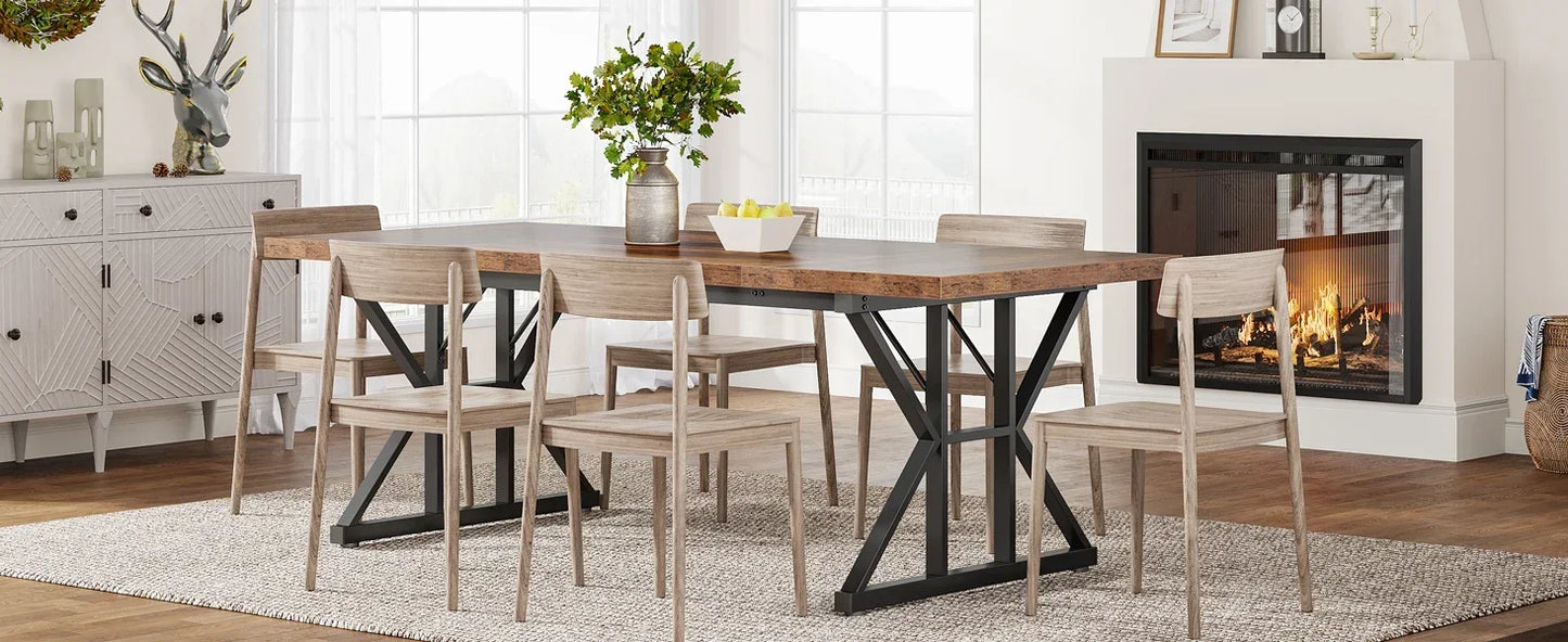 Farmhouse Dining Table for 6 People, 70.8" - Loft&Timber