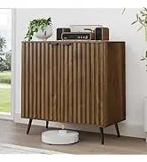 Walnut Wooden Night Stand, Mid Century Nightstand with 2 Fluted Drawers, Bedside Table with Metal Feet, Modern End Side Table fo