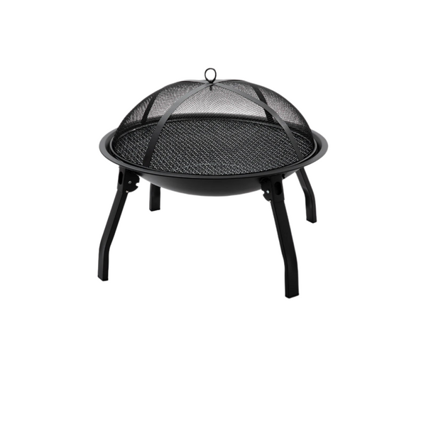 Outdoor Charcoal Fire Pit Portable Iron Fire Bowl with Folding Legs Black-0