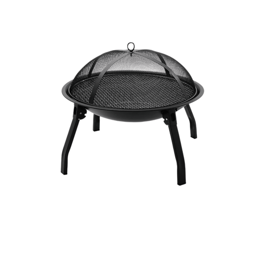 Outdoor Charcoal Fire Pit Portable Iron Fire Bowl with Folding Legs Black - Loft&Timber