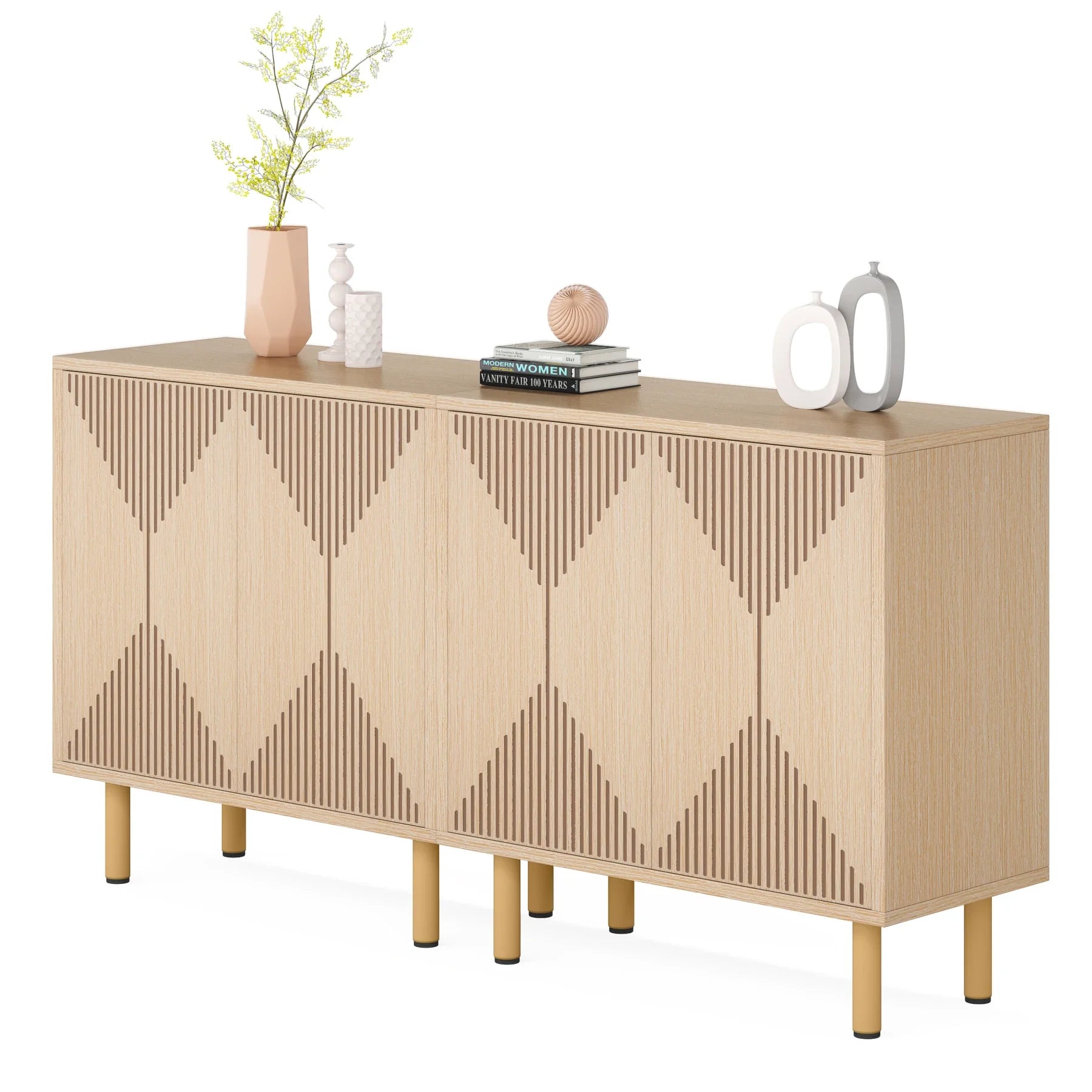 59" Tribesigns Modern Natural Storage Cabinet; Freestanding Floor Cabinet - Loft&Timber