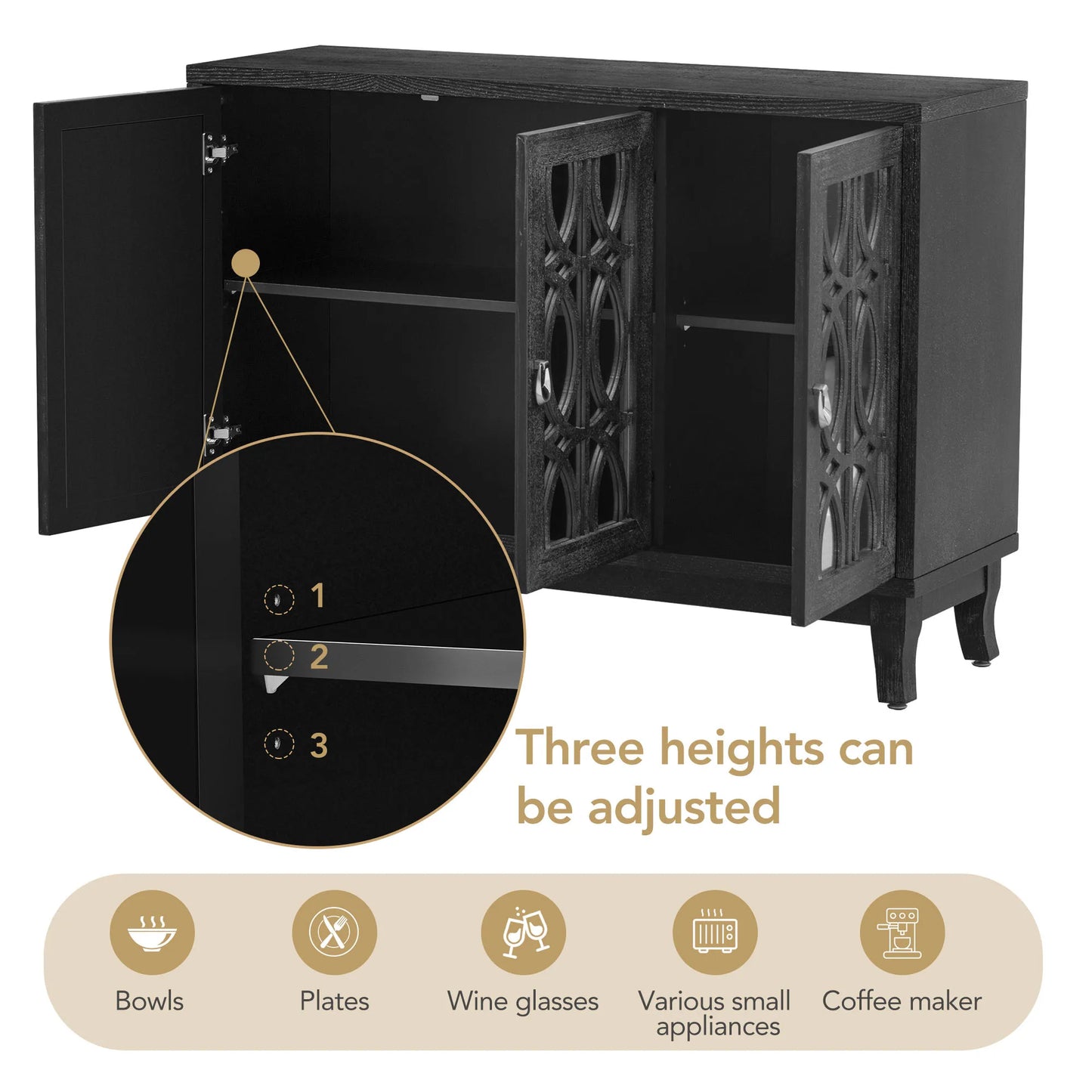 47" Sideboard with 3 Glass Doors - Loft&Timber