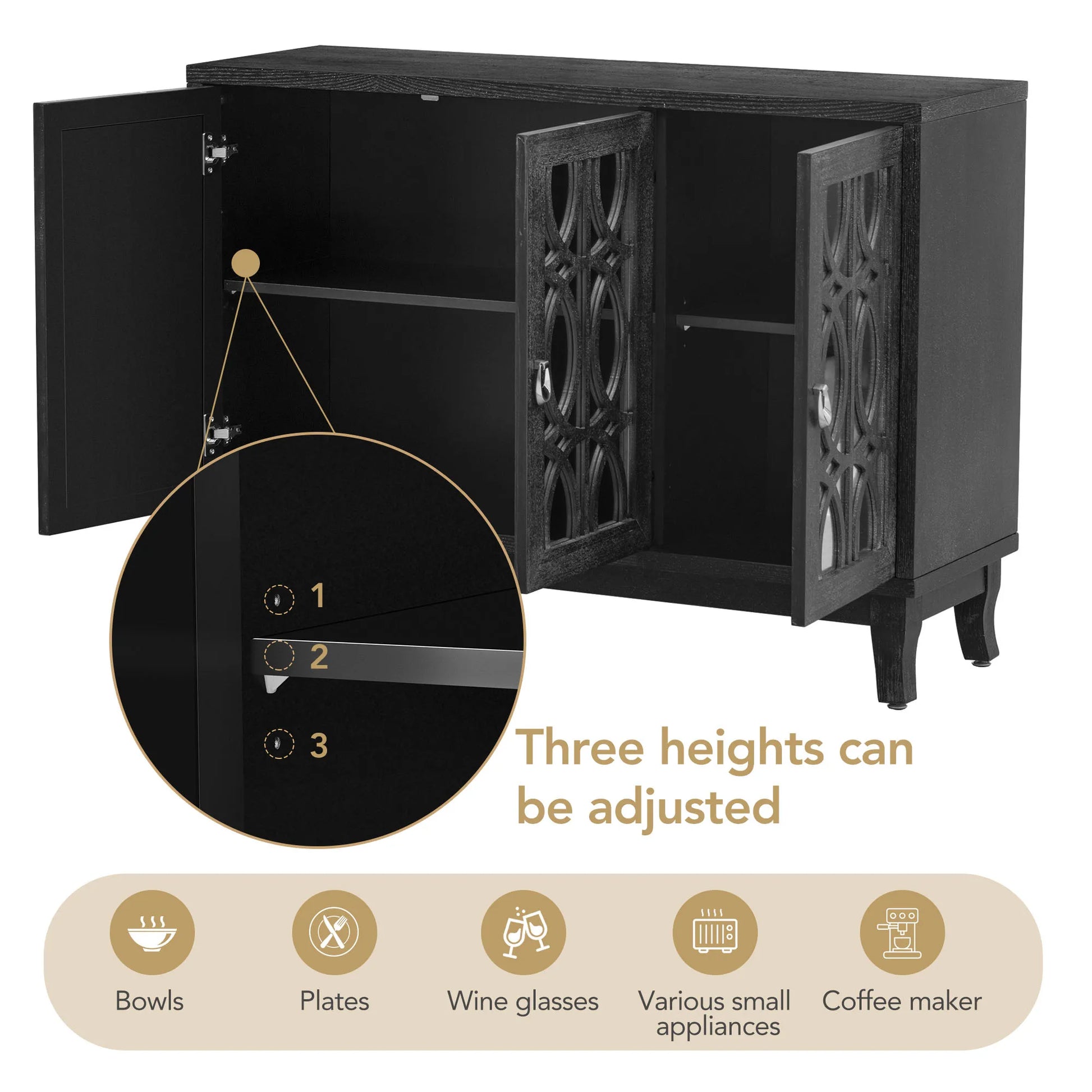 47" Sideboard with 3 Glass Doors - Loft&Timber