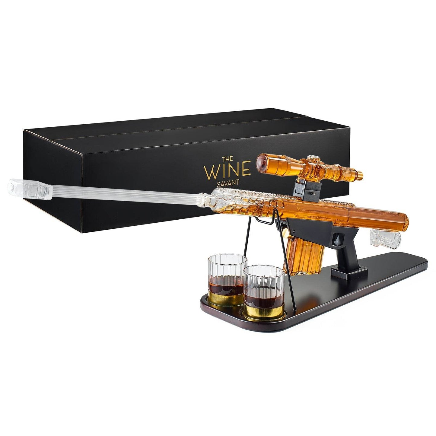 Whiskey Decanter Set - Sniper Liquor Decanter, Silencer Stopper - ml & 2 12oz Glasses - Unique Gift - Drinking Party Accessory, Handmade Liquor Decanter, Tik Tok Gun Decanter Mens Birthday - Loft&Timber