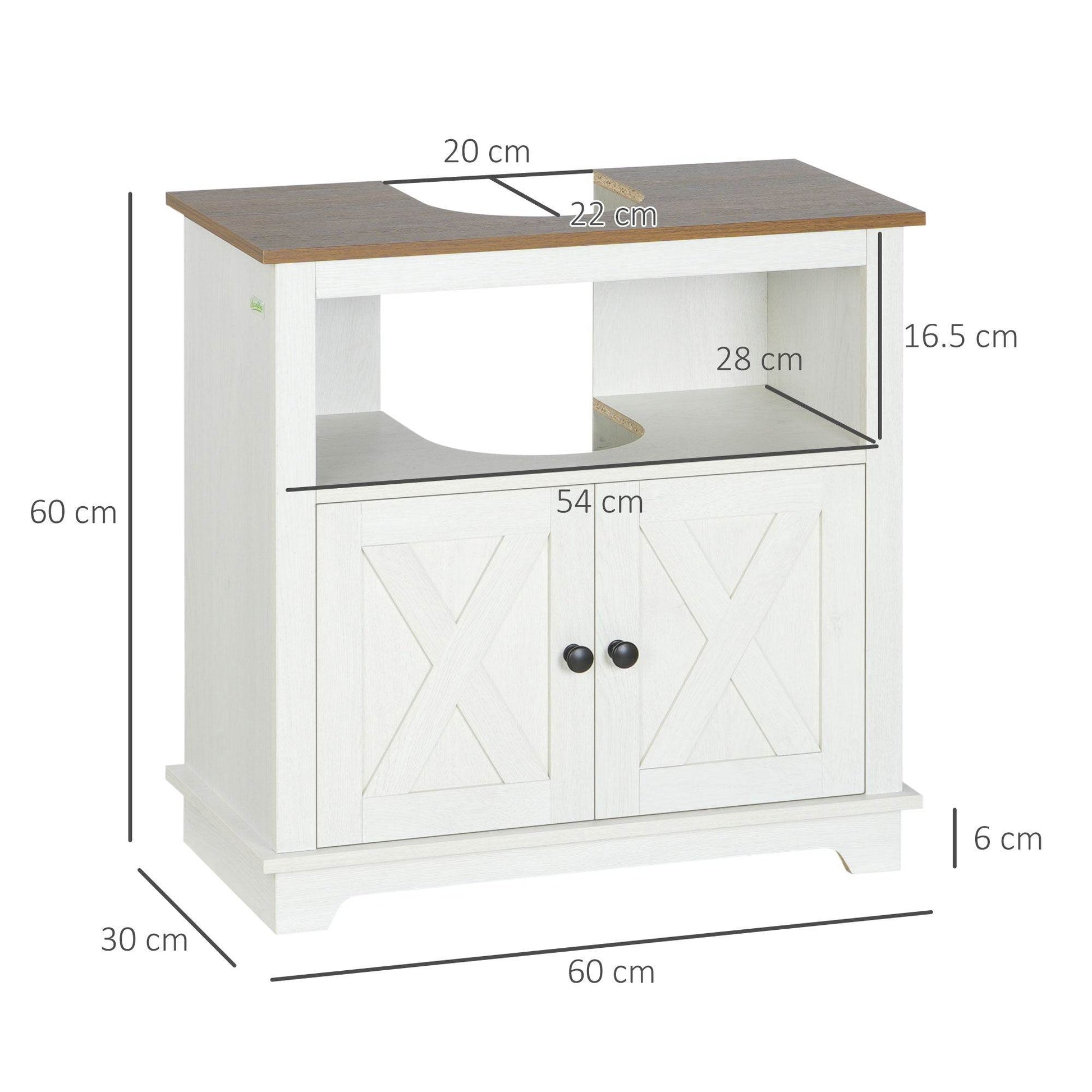 Space-Saving Under Sink Bathroom Vanity Unit with Double Doors - White - Loft&Timber