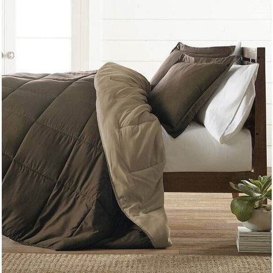 Full/Queen 3-Piece Microfiber Reversible Comforter Set in Taupe Brown - Loft&Timber