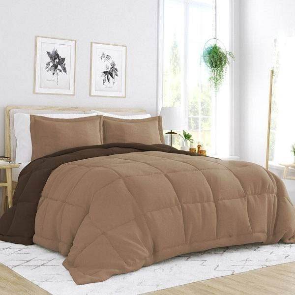 Full/Queen 3-Piece Microfiber Reversible Comforter Set in Taupe Brown - Loft&Timber