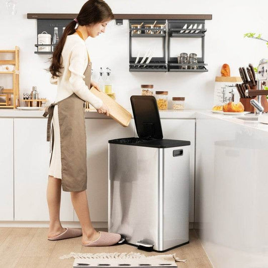 Dual 8-Gallon Step Trash Can Recycle Bin Food Waste Kitchen Compost Container - Loft&Timber