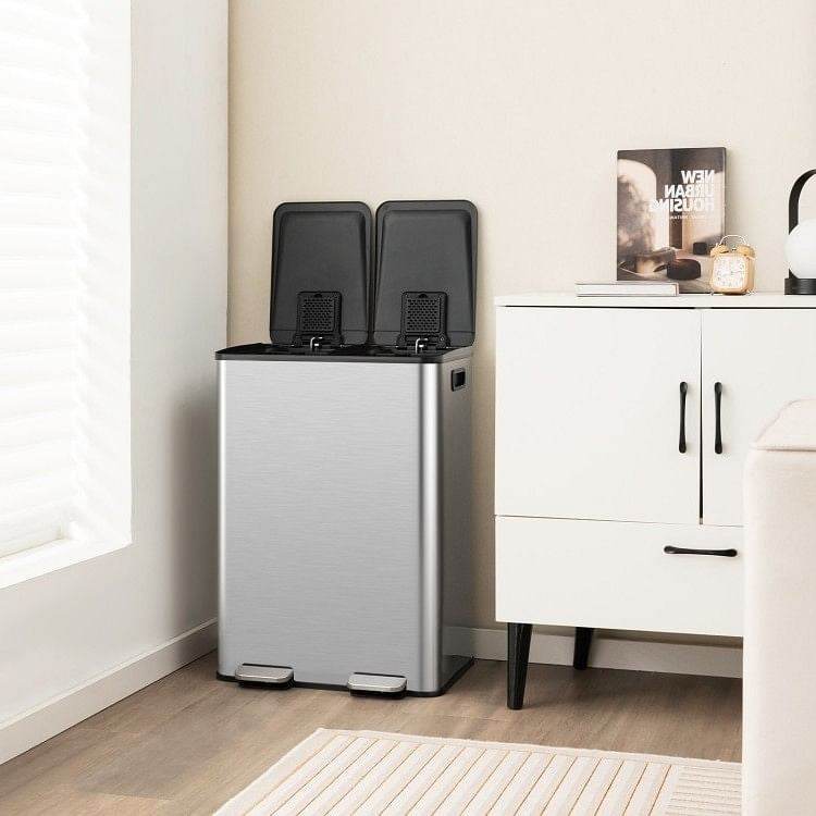 Dual 8-Gallon Step Trash Can Recycle Bin Food Waste Kitchen Compost Container - Loft&Timber