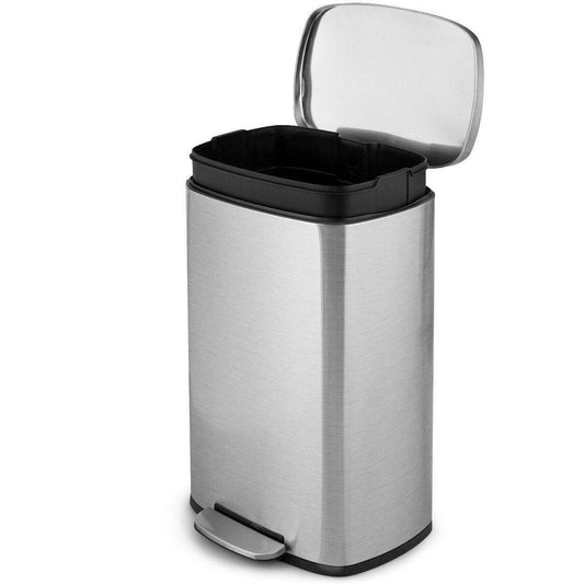 13-Gallon Modern Stainless Steel Kitchen Trash Can with Foot Step Pedal Design - Loft&Timber