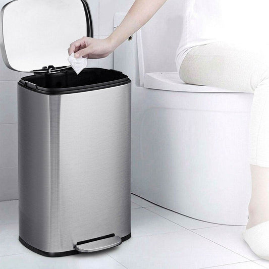 13-Gallon Modern Stainless Steel Kitchen Trash Can with Foot Step Pedal Design - Loft&Timber