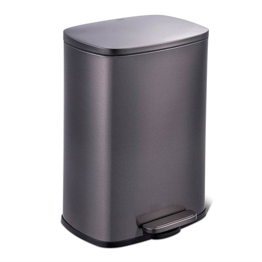 13 Gallon Black Stainless Steel Kitchen Trash Can with Step Open Lid - Loft&Timber