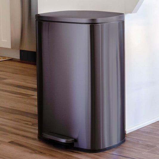 13 Gallon Black Stainless Steel Kitchen Trash Can with Step Open Lid - Loft&Timber