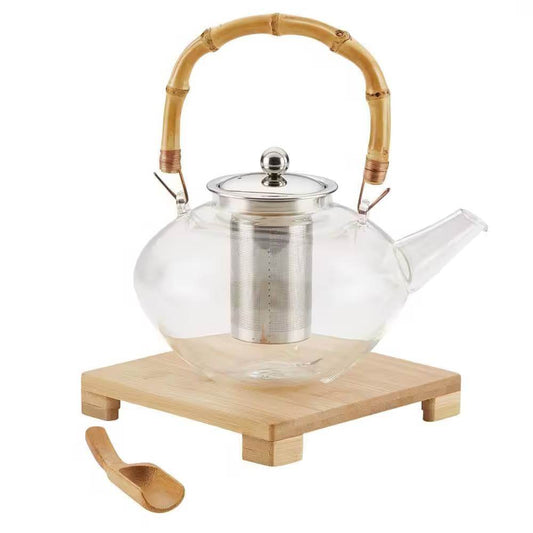 1 Quart Glass Teapot Kettle with Stainless Steel Tea Infuser and Bamboo Handle - Loft&Timber