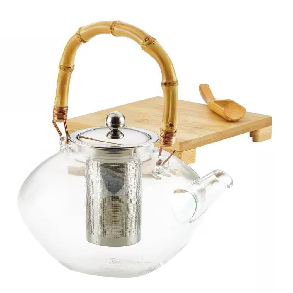 1 Quart Glass Teapot Kettle with Stainless Steel Tea Infuser and Bamboo Handle - Loft&Timber