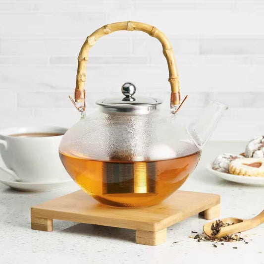 1 Quart Glass Teapot Kettle with Stainless Steel Tea Infuser and Bamboo Handle - Loft&Timber