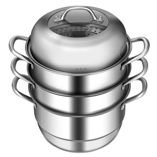 3 Tier Large Stainless Steel Steamer Cookware Set - Loft&Timber