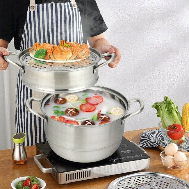 3 Tier Large Stainless Steel Steamer Cookware Set - Loft&Timber