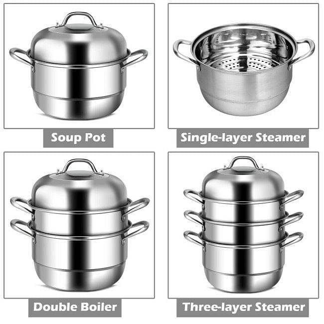 3 Tier Large Stainless Steel Steamer Cookware Set - Loft&Timber