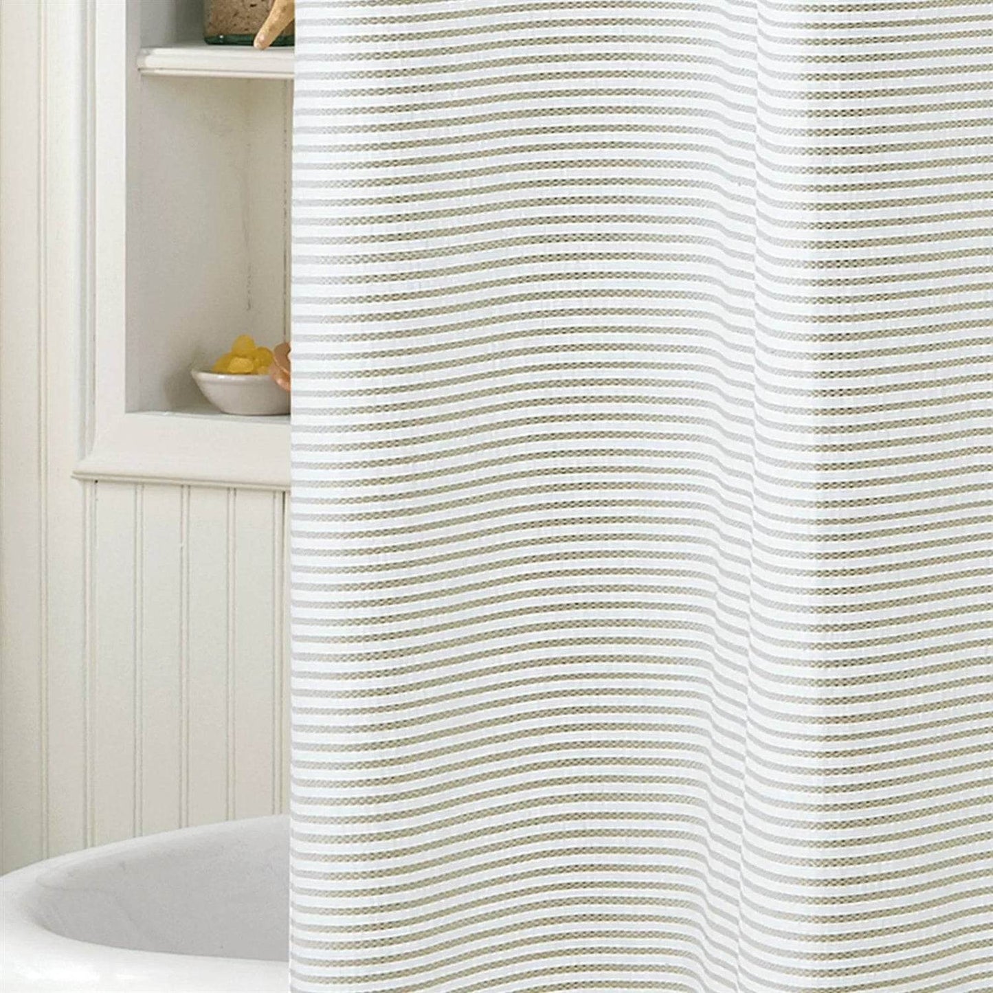 72-inch Taupe Tan and White Stripes Cotton Shower Curtain - Loft&Timber