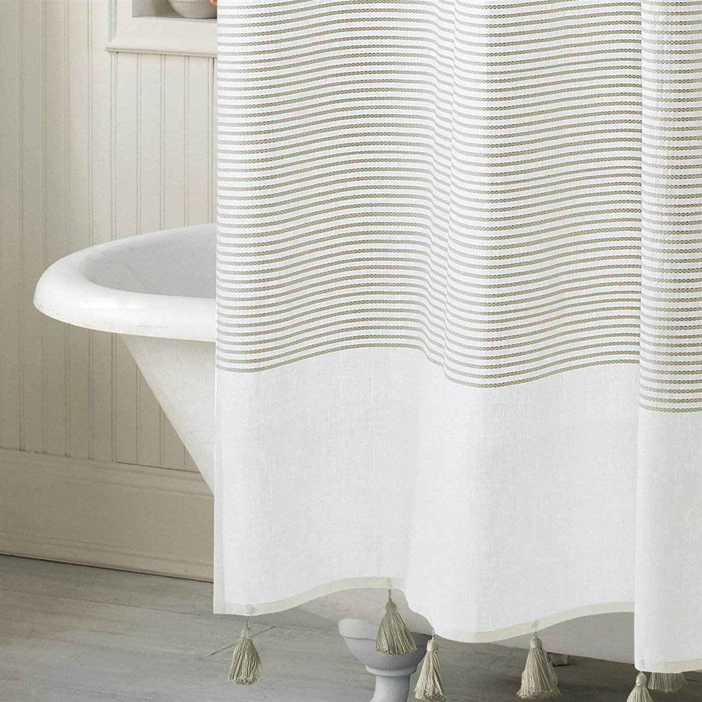 72-inch Taupe Tan and White Stripes Cotton Shower Curtain - Loft&Timber