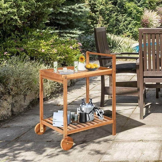 Solid Wood Rolling Serving Cart Kitchen Island with Bottom Shelf - Loft&Timber