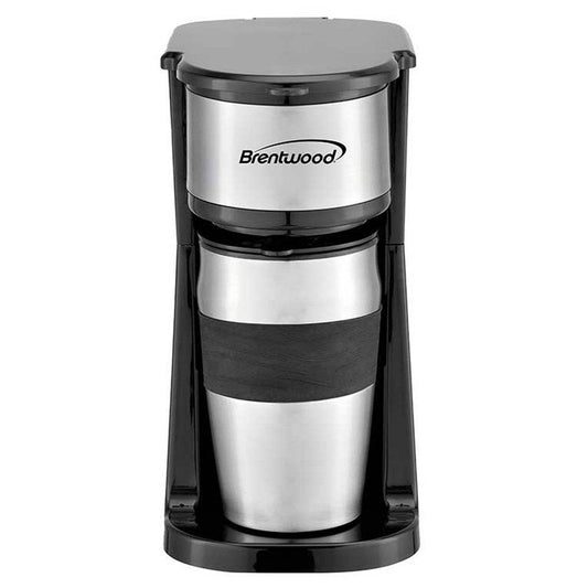 Brentwood Portable Single Serve Coffee Maker with 14oz Travel Mug in Black - Loft&Timber