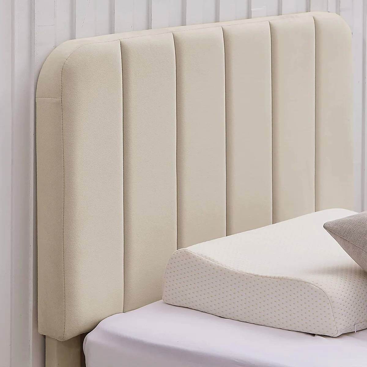 Twin size Beige Upholstered Platform Bed Frame with Headboard - Loft&Timber