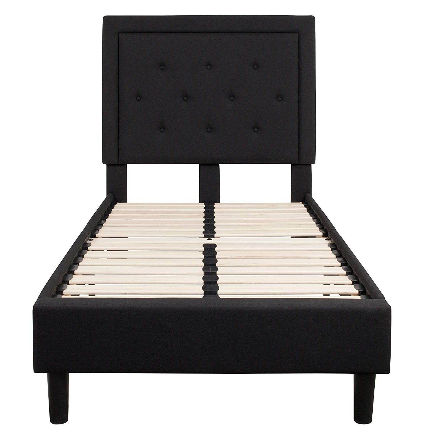 Twin Black Fabric Upholstered Platform Bed Frame with Tufted Headboard - Loft&Timber