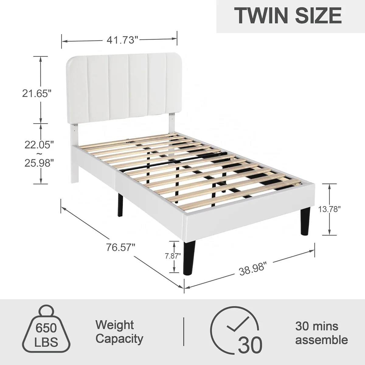 Twin size White Upholstered Platform Bed Frame with Headboard - Loft&Timber