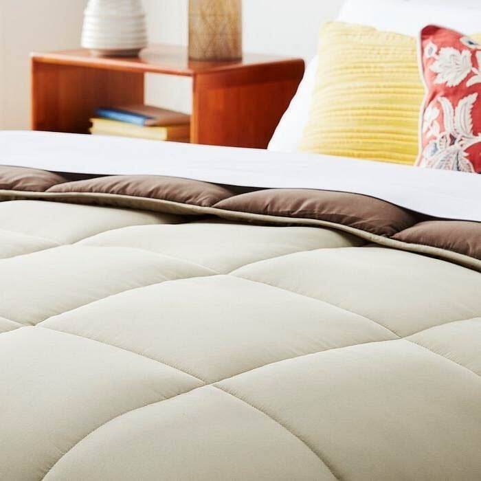 Twin All Seasons Beige/Brown Reversible Polyester Down Alternative Comforter - Loft&Timber