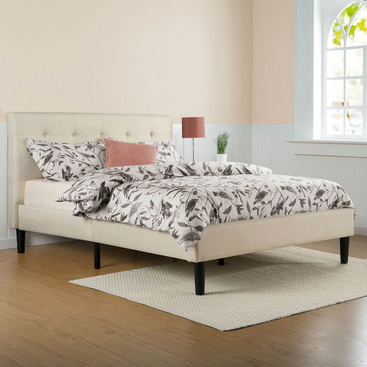 Queen size Taupe Beige Upholstered Platform Bed Frame with Headboard - Loft&Timber