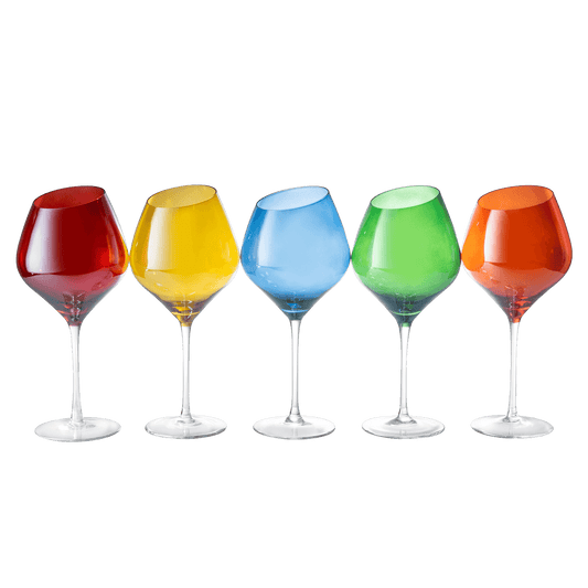 Slanted Rim Colored Wine Glasses by The Wine Savant – Set of 5 Stylish and Slant Rim Wine Glasses for Parties, Multicolor Set for Weddings Anniversary, White or Red Wine, Cabernet Bordeaux 20 oz - Loft&Timber