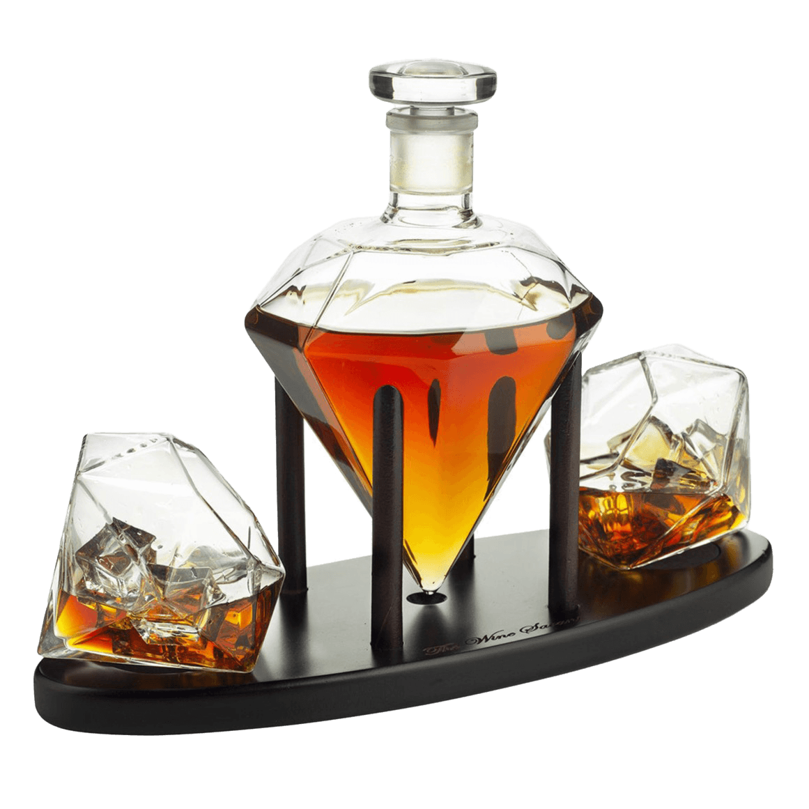 The Wine Savant Diamond Whiskey Decanter l With 2 Diamond Glasses Liquor, Scotch, Rum, Bourbon, Vodka, Tequila Decanter (750 ML DECANTER) - Loft&Timber