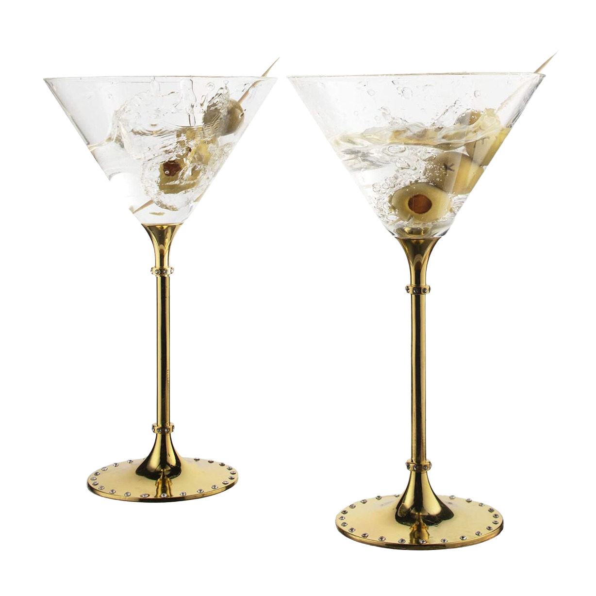 The Wine Savant Gold Cocktail, Martini & Champagne Glasses Rhinestone DIAMOND Studded, Cosmopolitan Elegant Crystal Glassware, Set of 2-10oz, 10" Tall Stem Sparkling Margaretta, Wedding, or Everyday - Loft&Timber