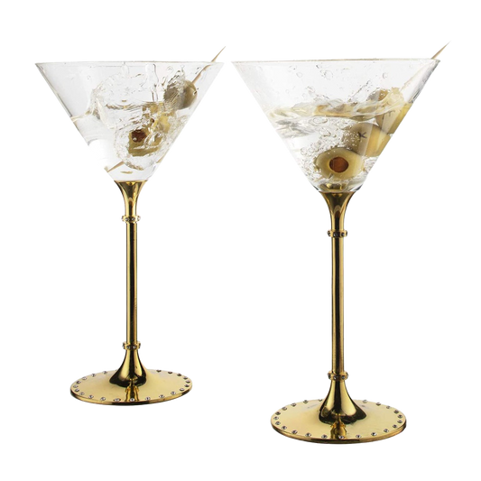 The Wine Savant Gold Cocktail, Martini & Champagne Glasses Rhinestone DIAMOND Studded, Cosmopolitan Elegant Crystal Glassware, Set of 2-10oz, 10" Tall Stem Sparkling Margaretta, Wedding, or Everyday - Loft&Timber
