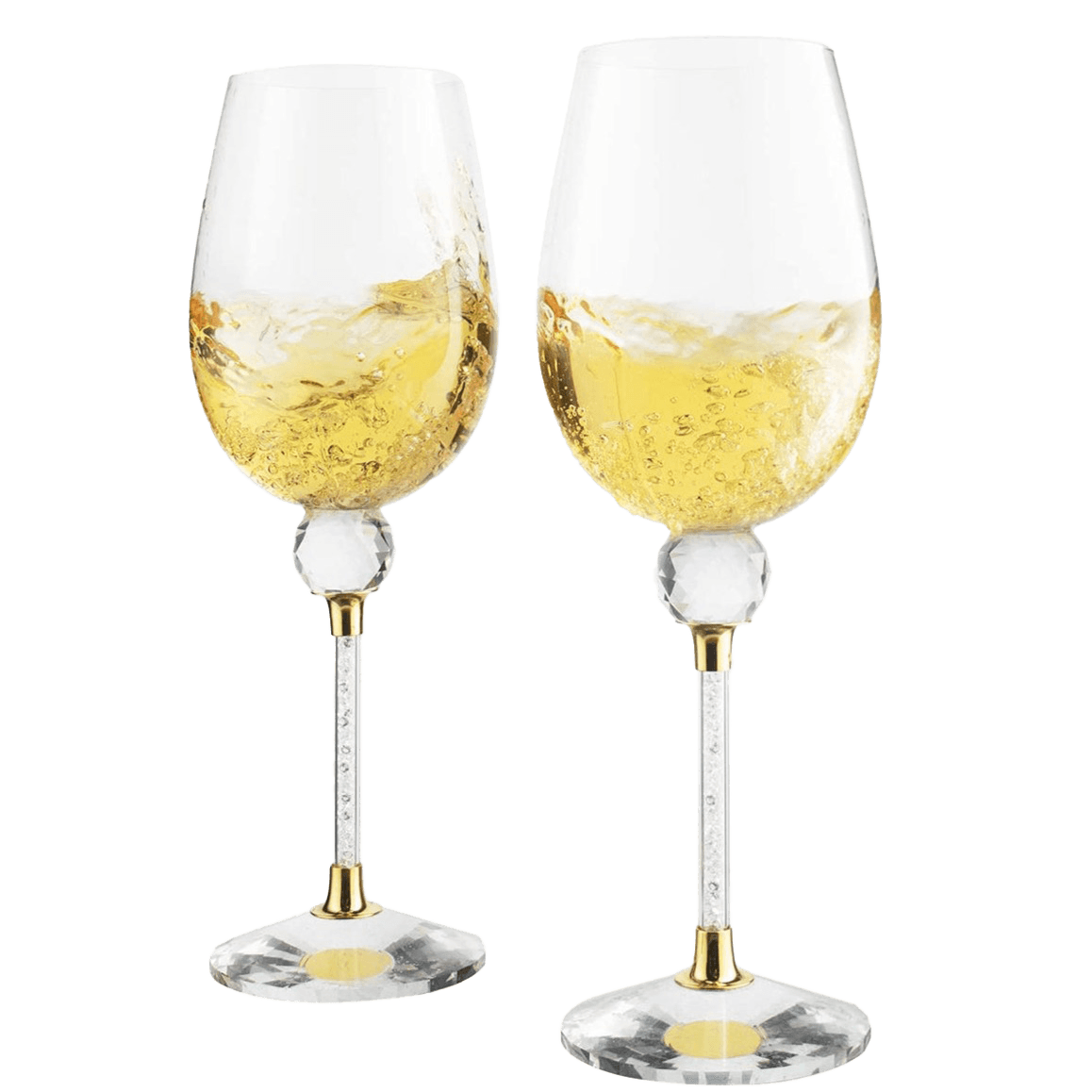 The Wine Savant Rhinestone DIAMOND Studded Wine Glasses 16 Ounces Set of 2 10-inches Tall, Gold and Laser Cut Sparkling Wine Wedding Glasses, Elegant Crystal - For Everyday, Weddings, Parties - Loft&Timber