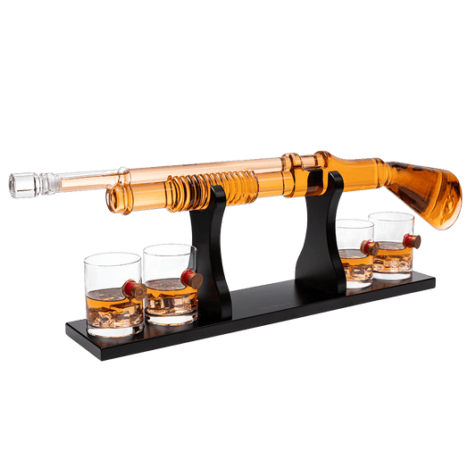 Shotgun Whiskey Decanter Set - Limited Edition - 800 ml & 4 12oz Bullet Glasses - Unique Gift - Drinking Party Accessory, Handmade Gun Liquor Decanter, Tik Tok Gun Decanter Gifts for Dad - Loft&Timber