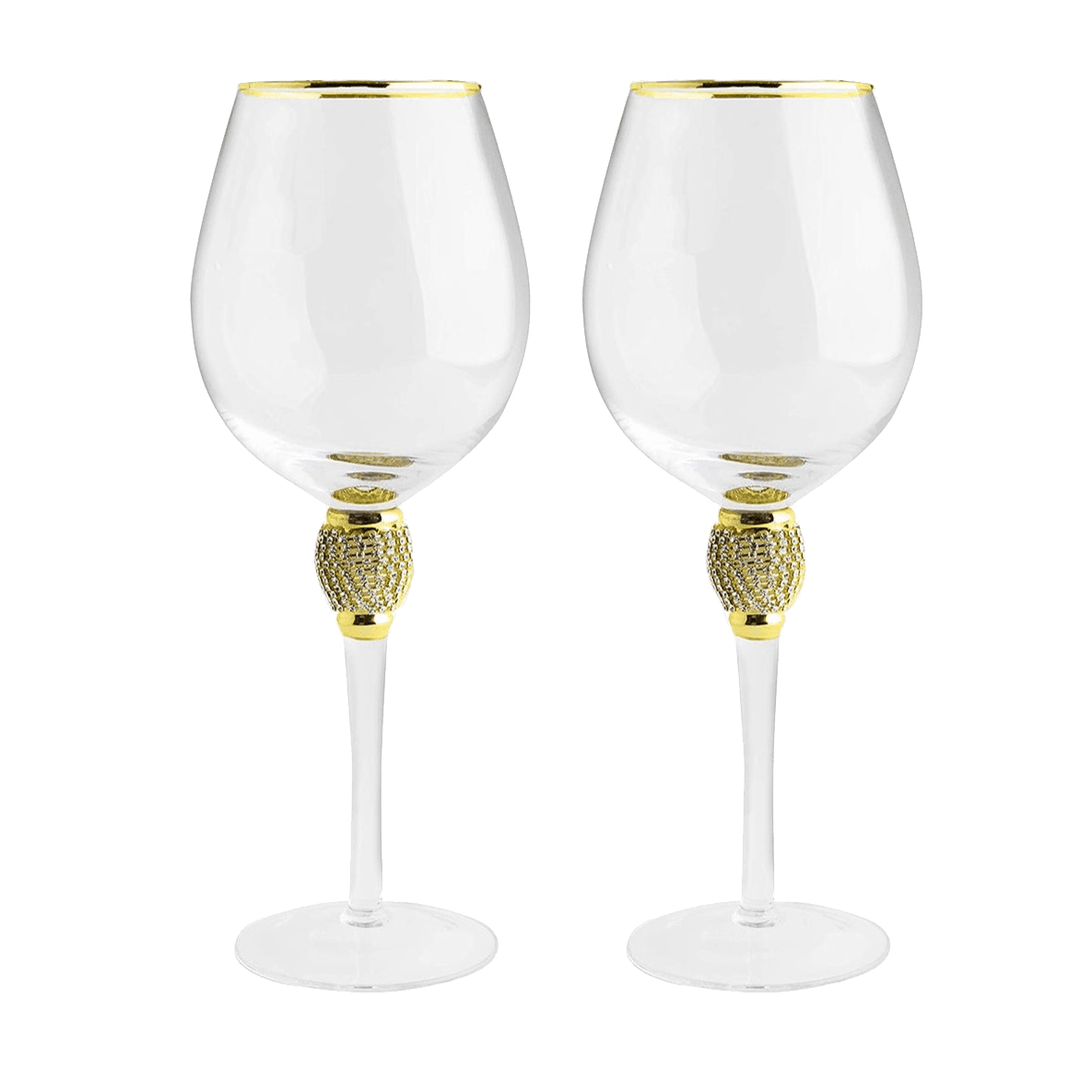 The Wine Savant Large Diamond Wine Glasses, Gold Rim Rhinestone Diamond Glasses - Wedding Glasses - 15 Ounce, Premium Designed Wine Glasses for Spirits and Wine, Gift Boxed (2, Clear) - Loft&Timber