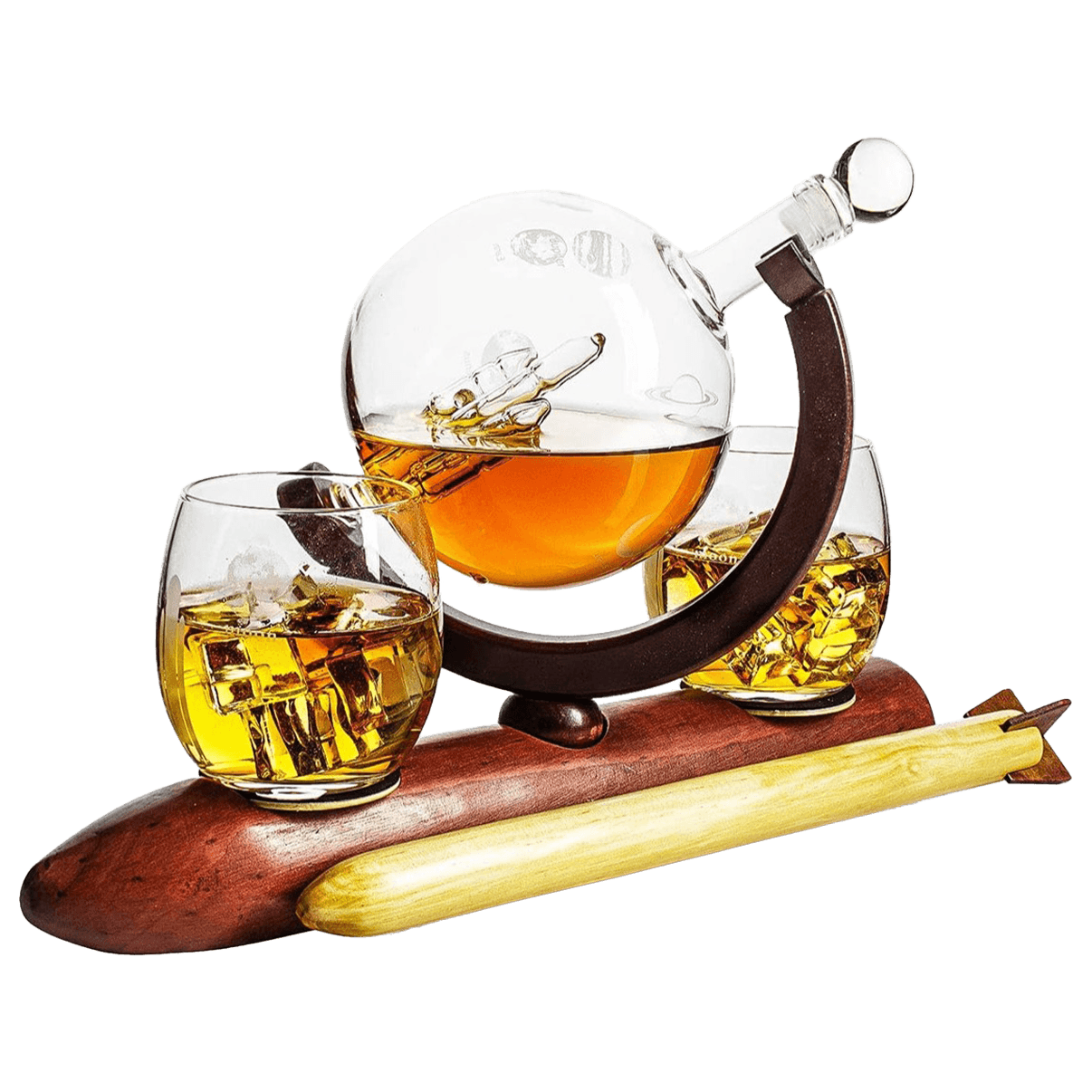 Rocket Whiskey Decanter Set, Solar System With Planets Globe Decanter - Loft&Timber