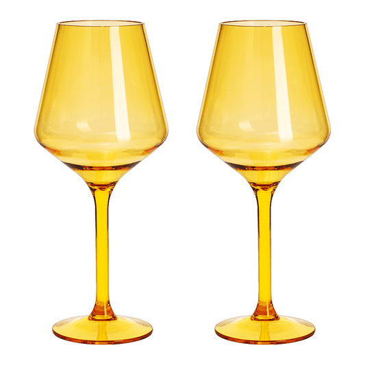 Floating Wine Glasses for Pool - Set of 2-15 OZ Shatterproof Poolside Wine Glasses, Tritan Plastic Reusable Stemware, Beach Outdoor Cocktail, Wine, Champagne, Water Glassware Spring Summer (Yellow) - Loft&Timber